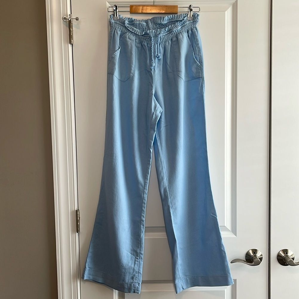 Blue Linen Blend Drawstring Pants | EUC | Size Large